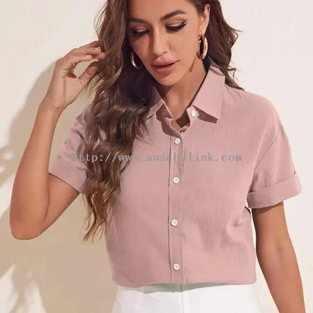 Pink Chiffon Short Sleeve Blouse Top (1)