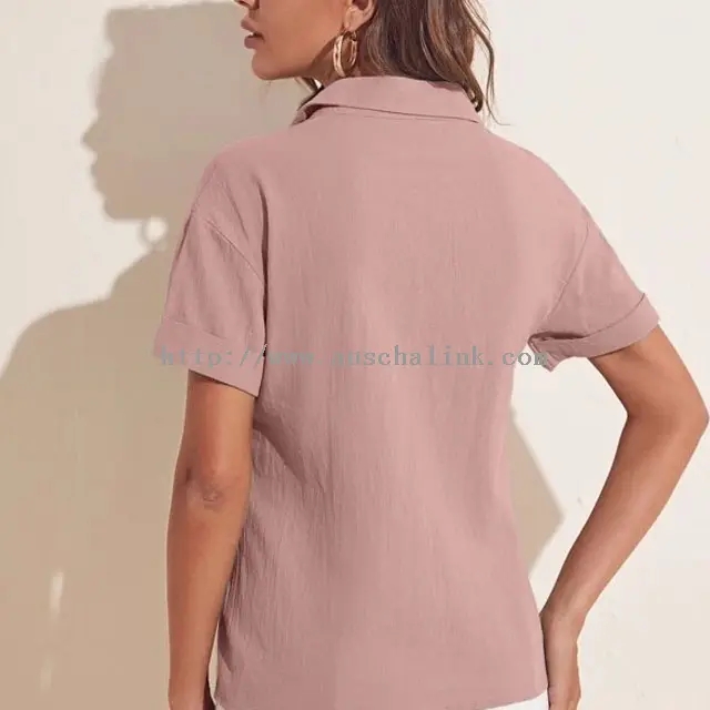 Top tal-blouse tal-kmiem qosra taċ-Chiffon roża (3)