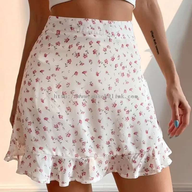 Pink Floral Ruffle Mini Sexy Short Skirt (1)