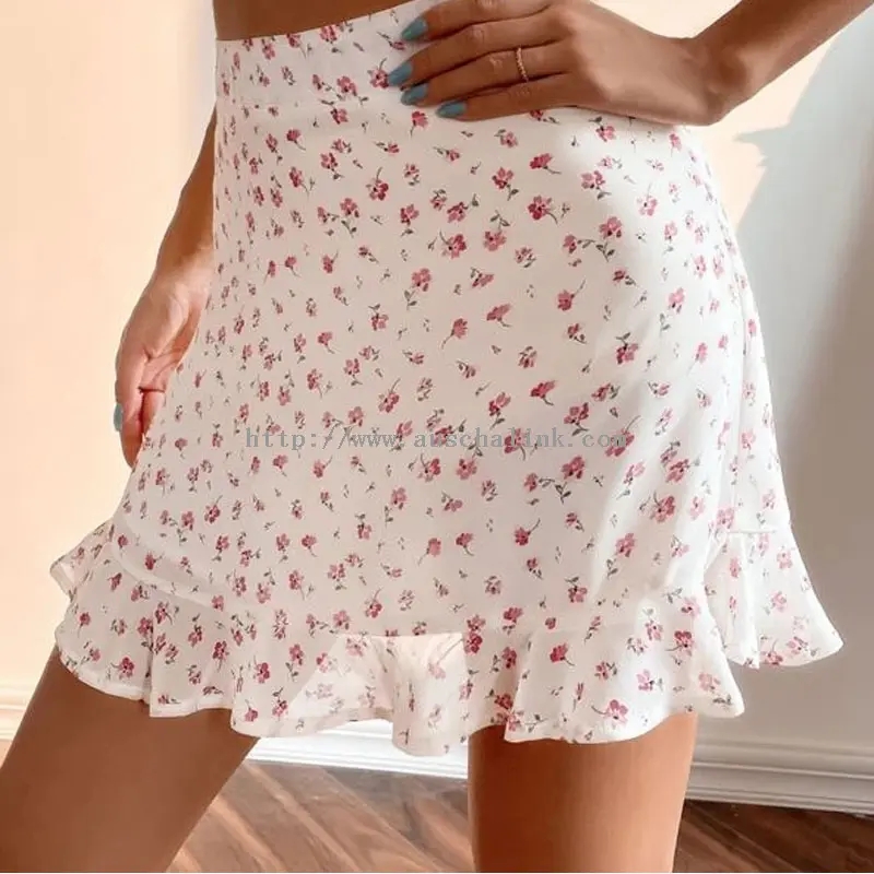 Mini saia curta sexy com babados florais rosa (3)