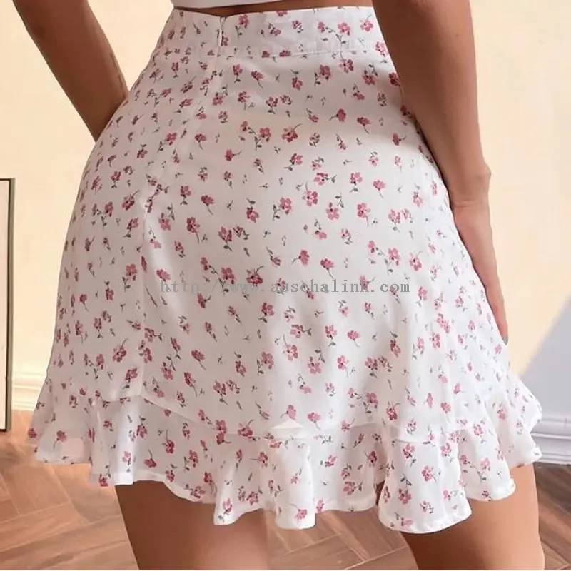 Rok Pendek Mini Seksi Pink Floral Ruffle (4)