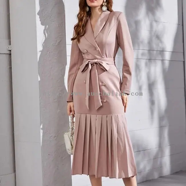 Pink Lapel Suit Fishtail Elegant Dres (2)