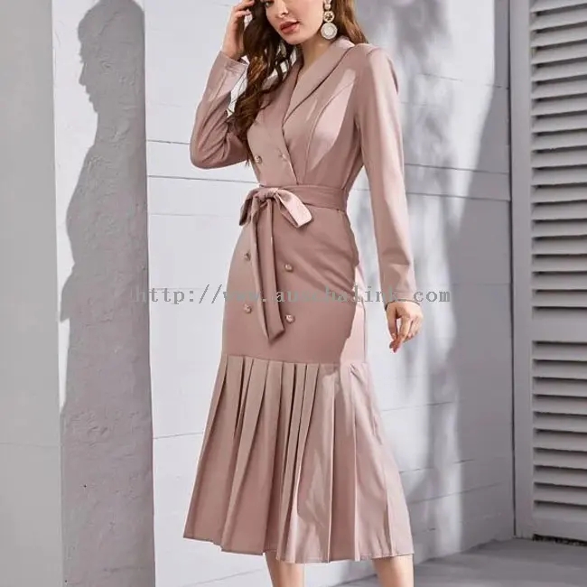 Pink Lapel Suit Fishtail Elegant Dres (4)