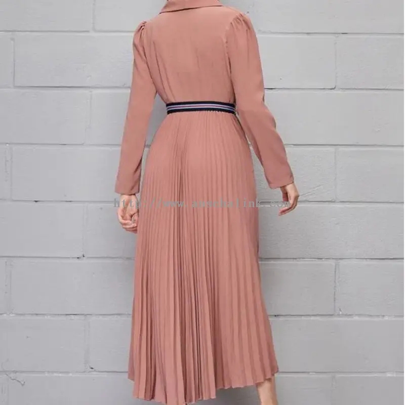 Růžové elegantní neformální šaty větší velikosti s dlouhým rukávem (2)
