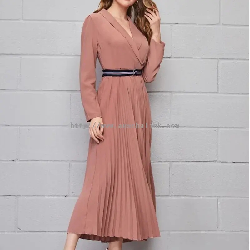 Roze elegante jurk mei lange mouwen plus maat (3)
