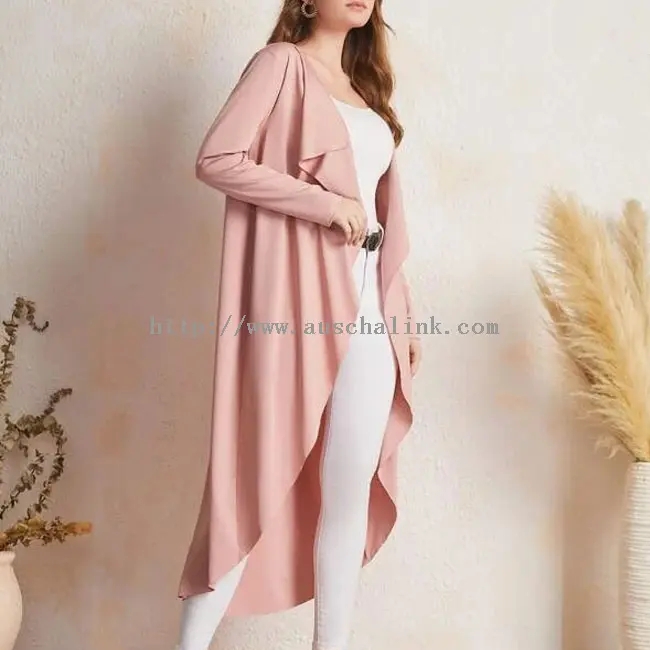 Pink Long Sleeve Irregular Oversized Long Windbreaker Jacket (1)