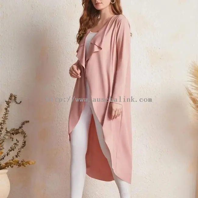 Pink Long Sleeve Irregular Oversized Long Windbreaker Jacket (3)