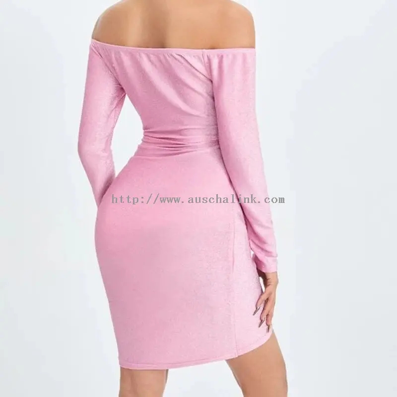 Mini robe fendue sexy sans bretelles rose (1)