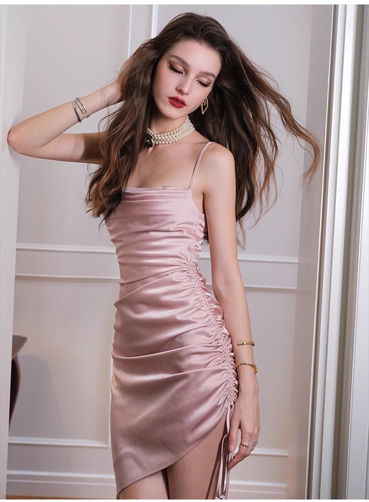 Růžové sexy upnuté mini bustier ohlávkové šaty (6)