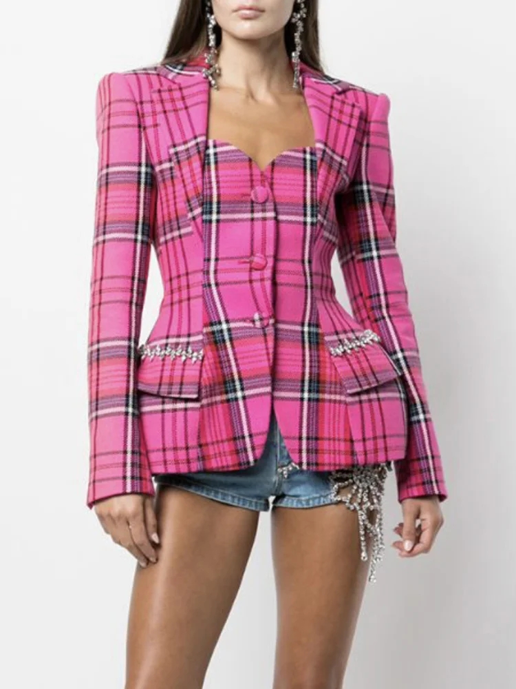 Olupese aṣọ Blazer Plaid Ti o tobi ju (1)