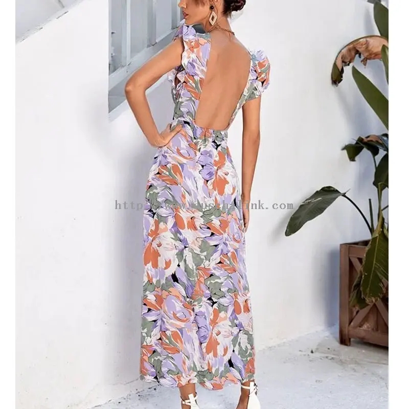 Gedréckt Backless Sexy Slit Midi Bohemian Kleed (4)