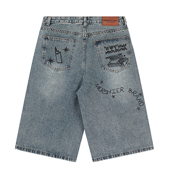 Potištěné džínové pouliční graffiti vintage prané široké džíny (1)