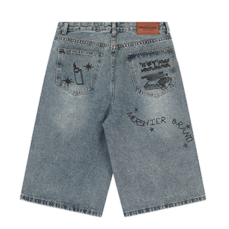 Yakadhindwa Denim Street Graffiti Vintage Yakagezwa Yakakura Leg Jeans (1)