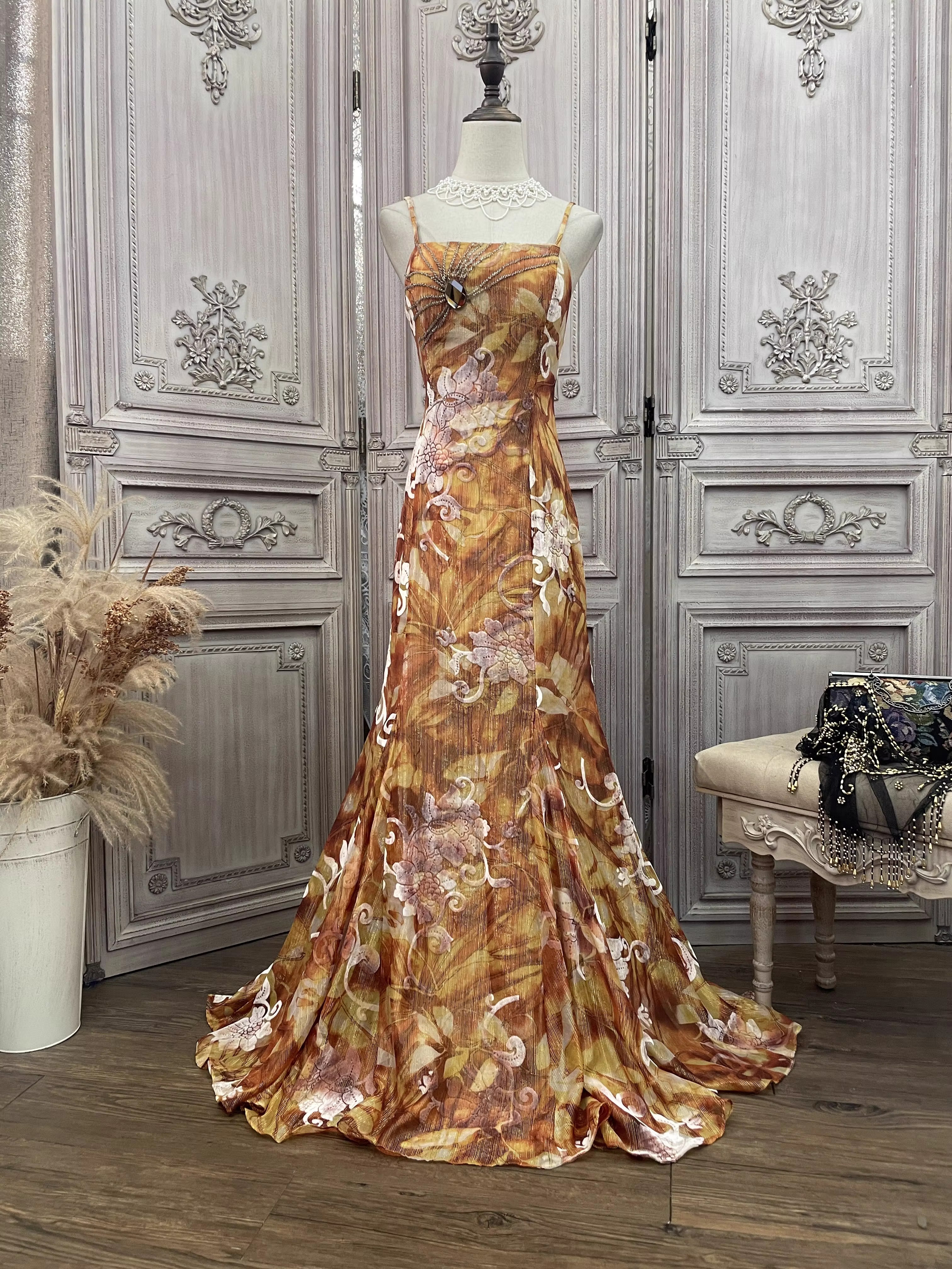 Bedrucktes bodenlanges bestes elegantes Kleid für Damen von Fabriken (3)