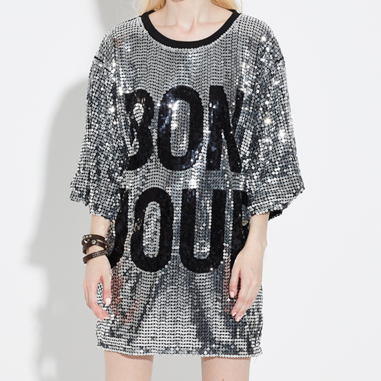 Pullover Sequin Sèt Pati Manch Crew Neck Top (4)