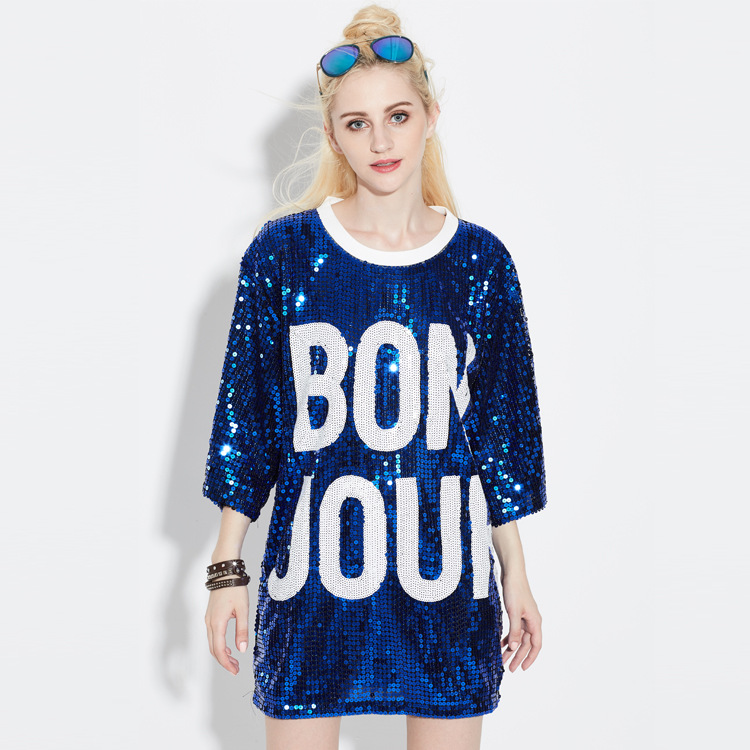 Պուլովեր Sequin Sequin Seven-Part Sleeve Crew Neck Top (6)