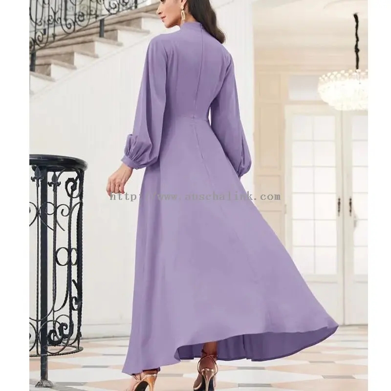 Violetti sifonki, tyylikäs pitkä, yksinkertainen mekko (1)