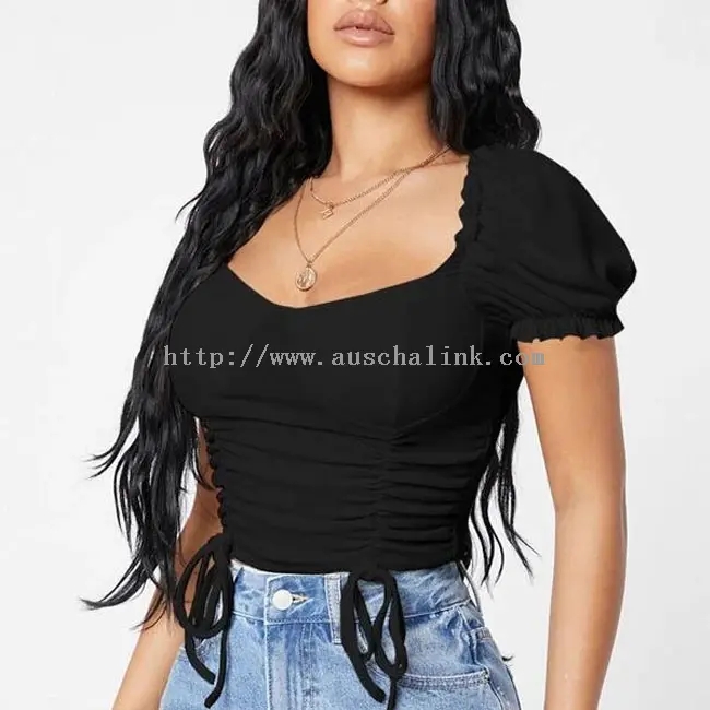 Paars cropped top-T-shirt met korte mouwen (1)