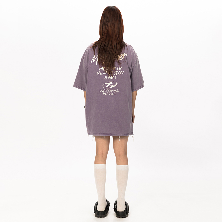 Фиолетовый свободный топ-футболка с коротким рукавом с винтажным принтом (7)