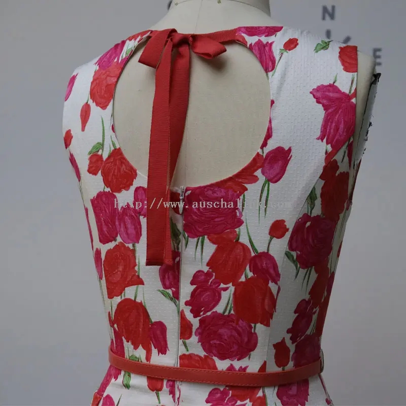 အနီရောင် Jacquard Print Elegant Hollowed Out Dress (1)