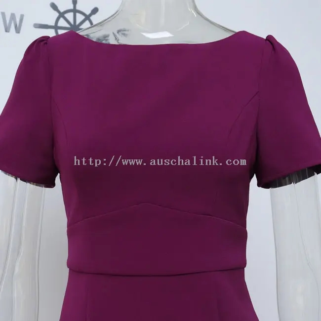 Rose Purple Zip Elegant Round Neck Fishtail Dress (1)