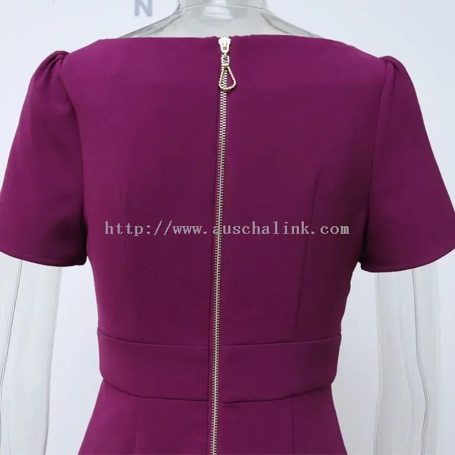 Rose Purple Zip Elegant Round Neck Fishtail Dress (2)