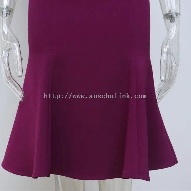 Rose Purple Zip Elegant Round Neck Fishtail Dress (3)