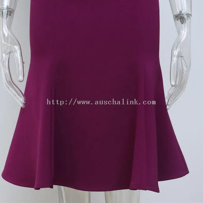 Vestit elegant de cua de peix de coll rodó amb cremallera rosa morat (3)