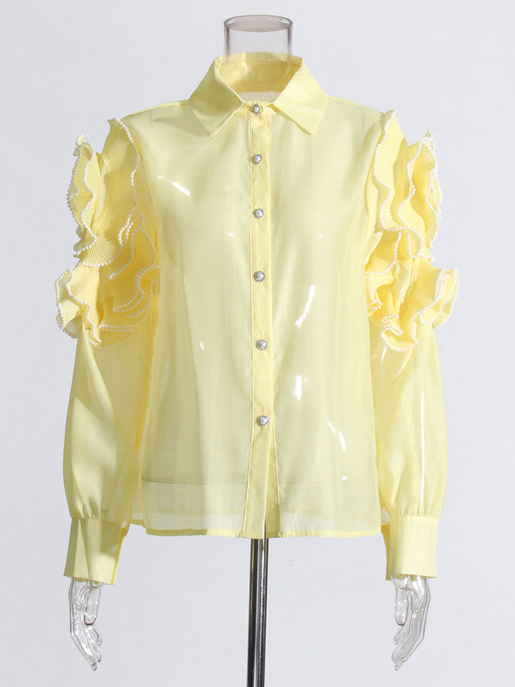 I-Ruffles Mesh Yeyona Shirt Ekhululiweyo Isinxibo sangaphandle (3)