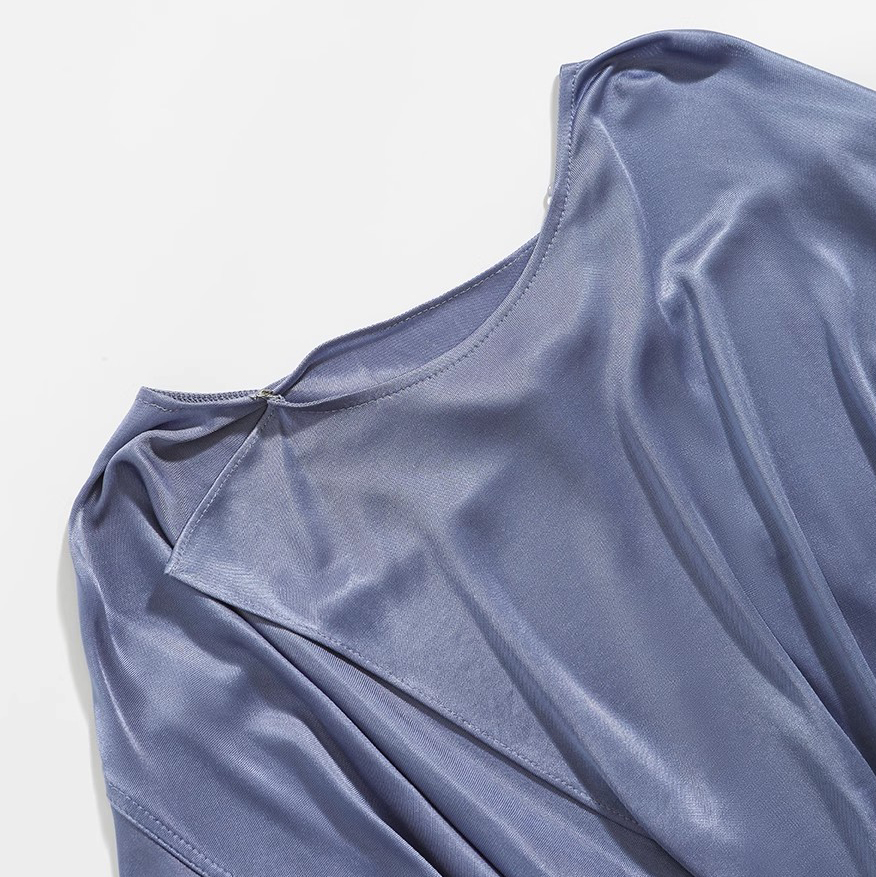 סאטן פשוט Midi אסימטרית סלסול סיטונאי שמלות נשים (6)