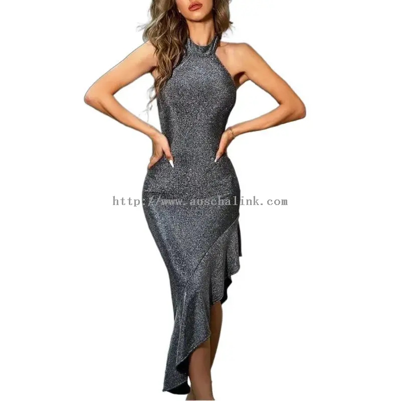 Сексуальне вузьке плаття з вирізом зі сріблястою паєткою (1)