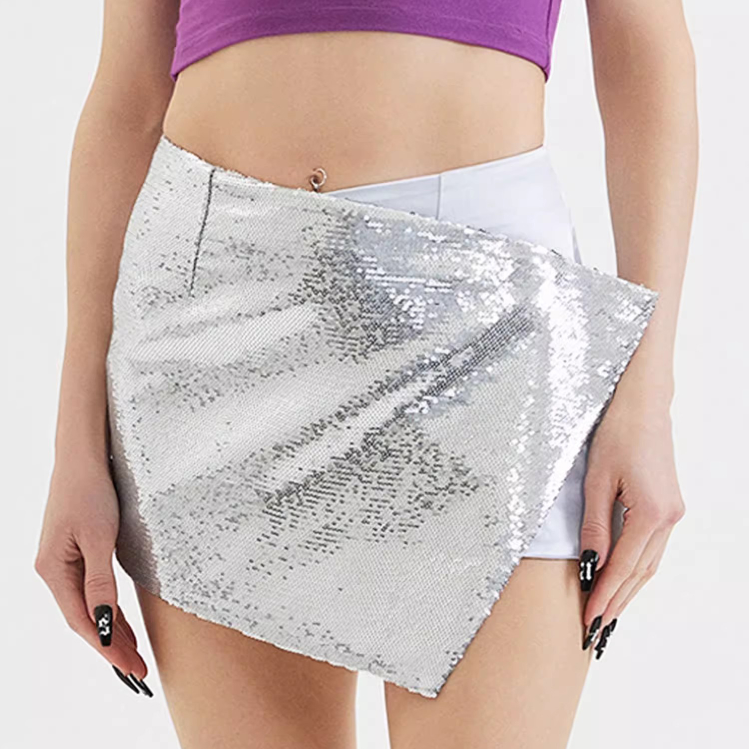 Silver Sequins Sexy Wrap Skirt Manufacture (1)
