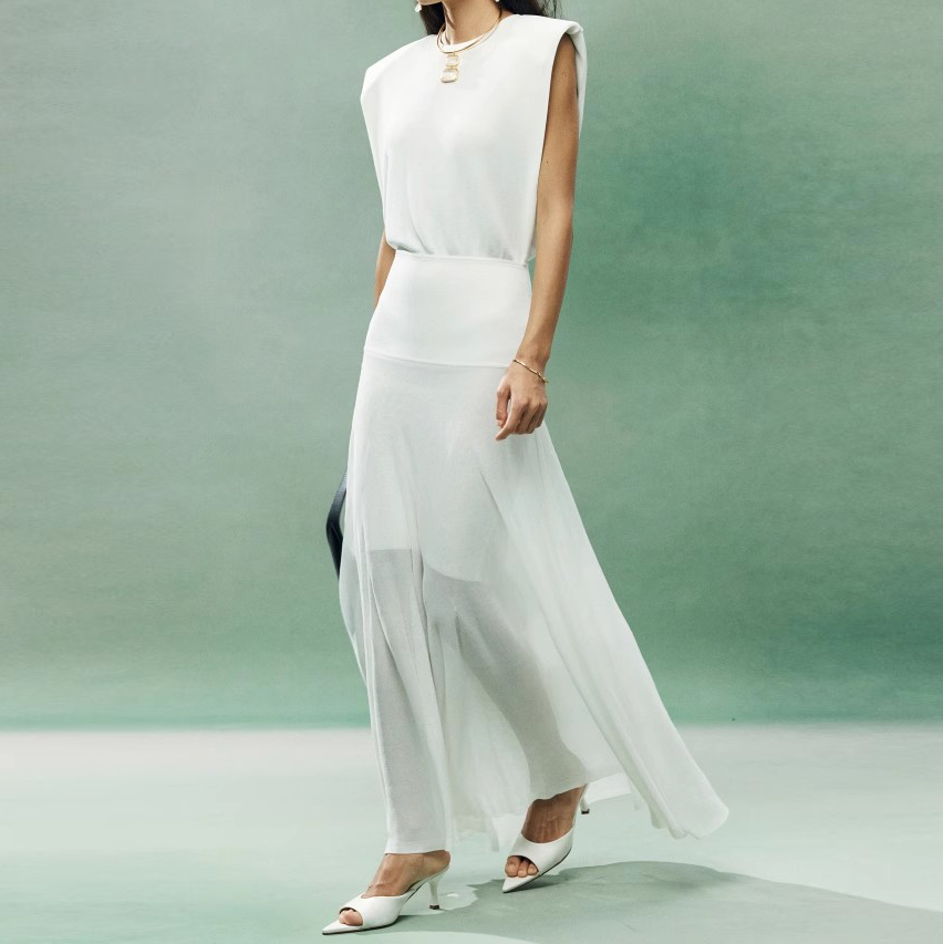 Simple White Sleeveless Long Dress (1)