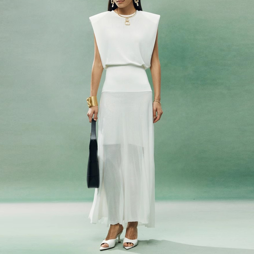 Simple White Sleeveless Long Dress (6)