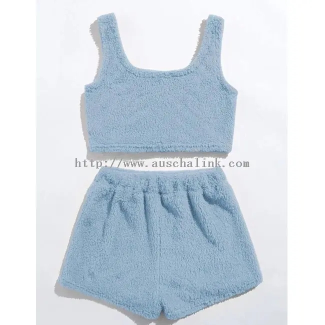 Sky Blue Flannel Vest Yepamusoro Shorts 2 Piece Set (1)