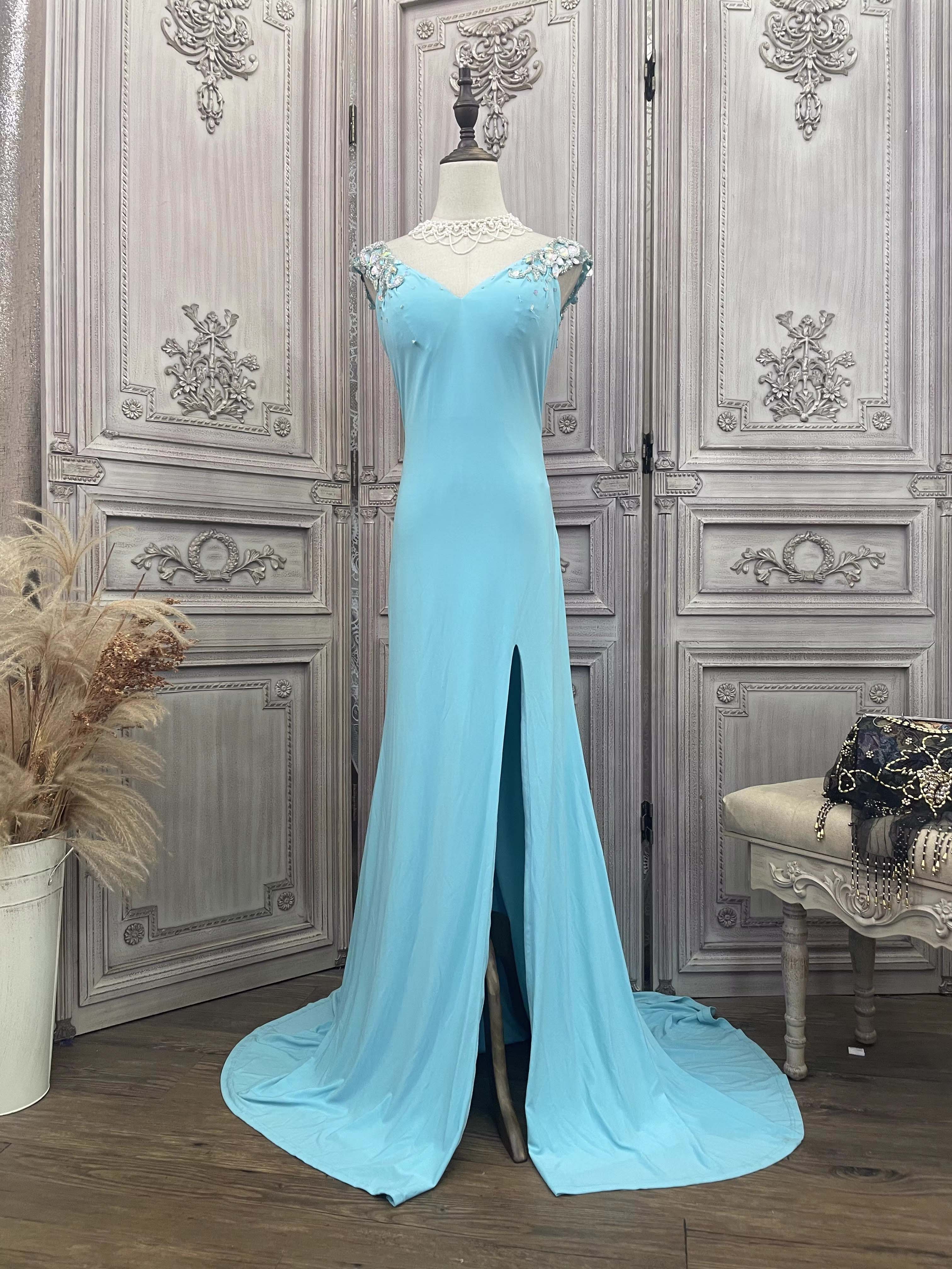 Robe de soirée longue fendue et perlée, vente en gros, élégante (5)