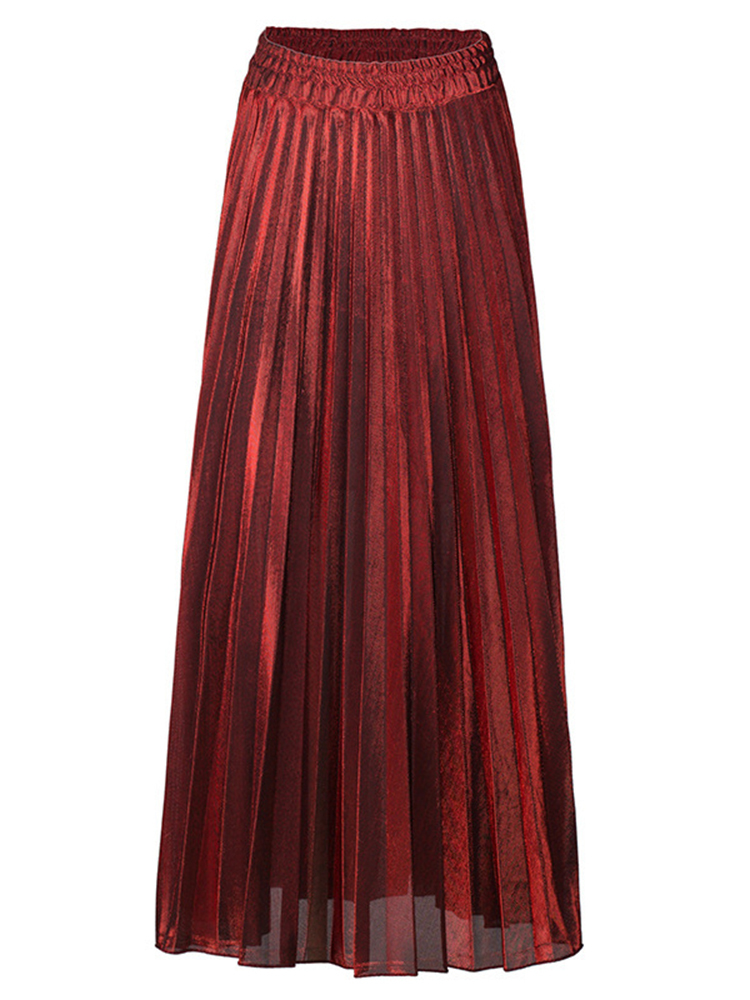 Solid Spliced ​​Pleated Custom Skirt (6)