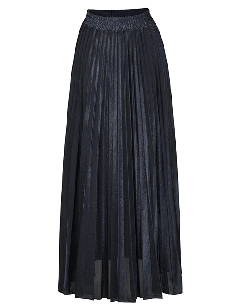 Solid Spliced ​​Pleated Custom Skirt (8)