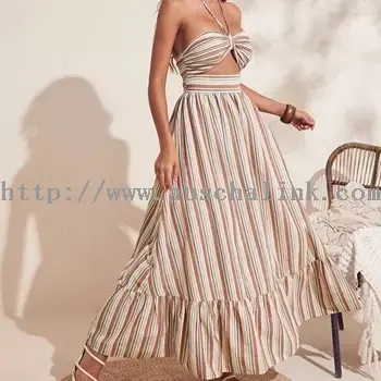 Striped Bohemian Cut Out Maxi Cami Dress (2)