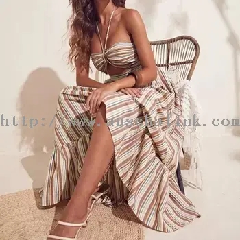 Striped Bohemian Cut Out Maxi Cami Dress (3)