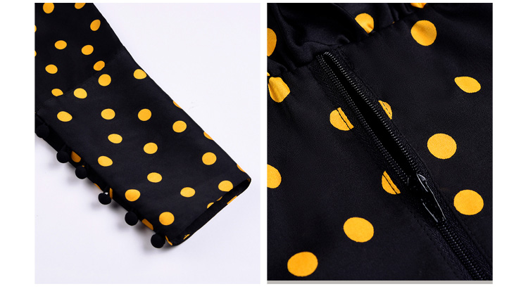 V-neck long sleeve vintage shirt design polka dot chiffon blouse (2)