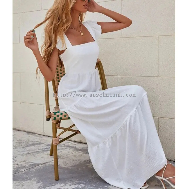 Vestido largo de talla grande de algodón camisola blanco (4)