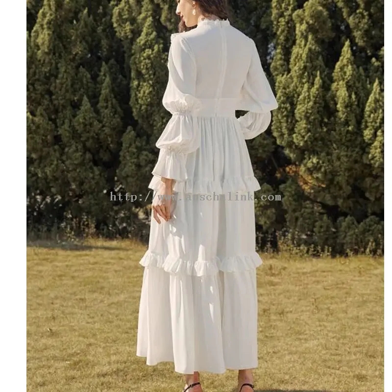 Vestido largo de pastel elegante de algodón blanco (4)
