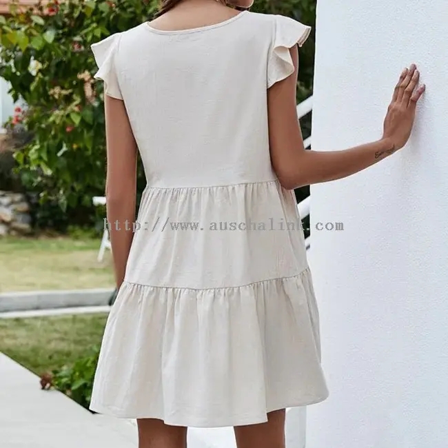 White Full Printed Cotton Ruffles Casual Dress (2)