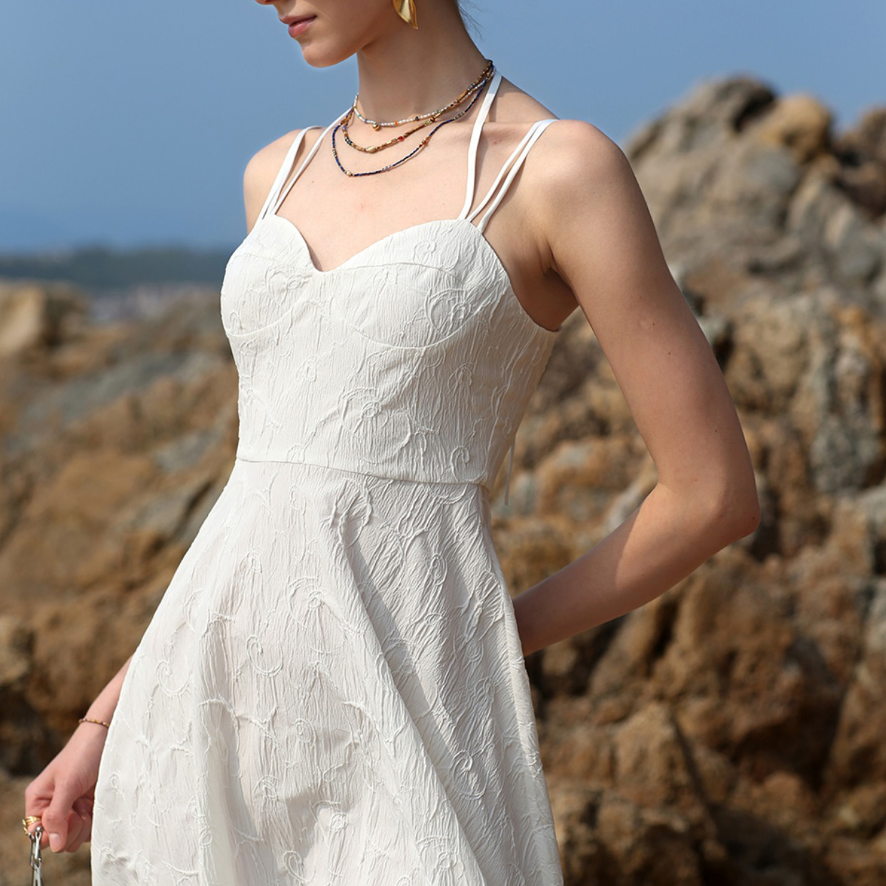 Biała żakardowa seksowna sukienka wiązana na plecach, wakacyjna (7)
