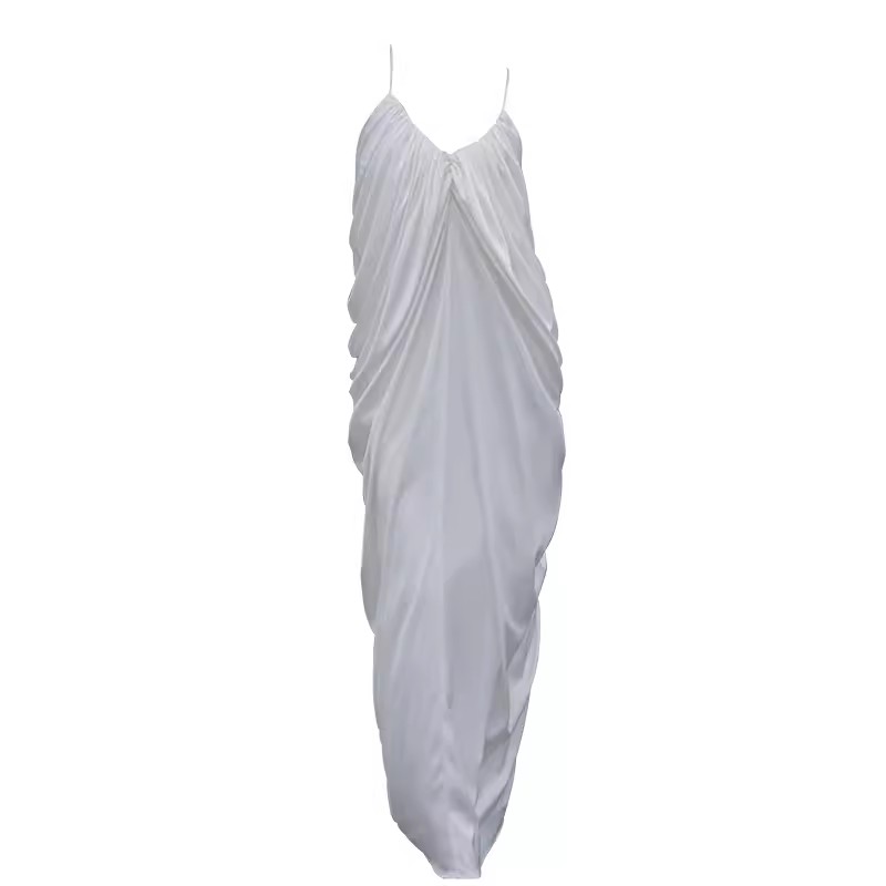 White Satin Pleated Elegant Evening Dress Maker (2)