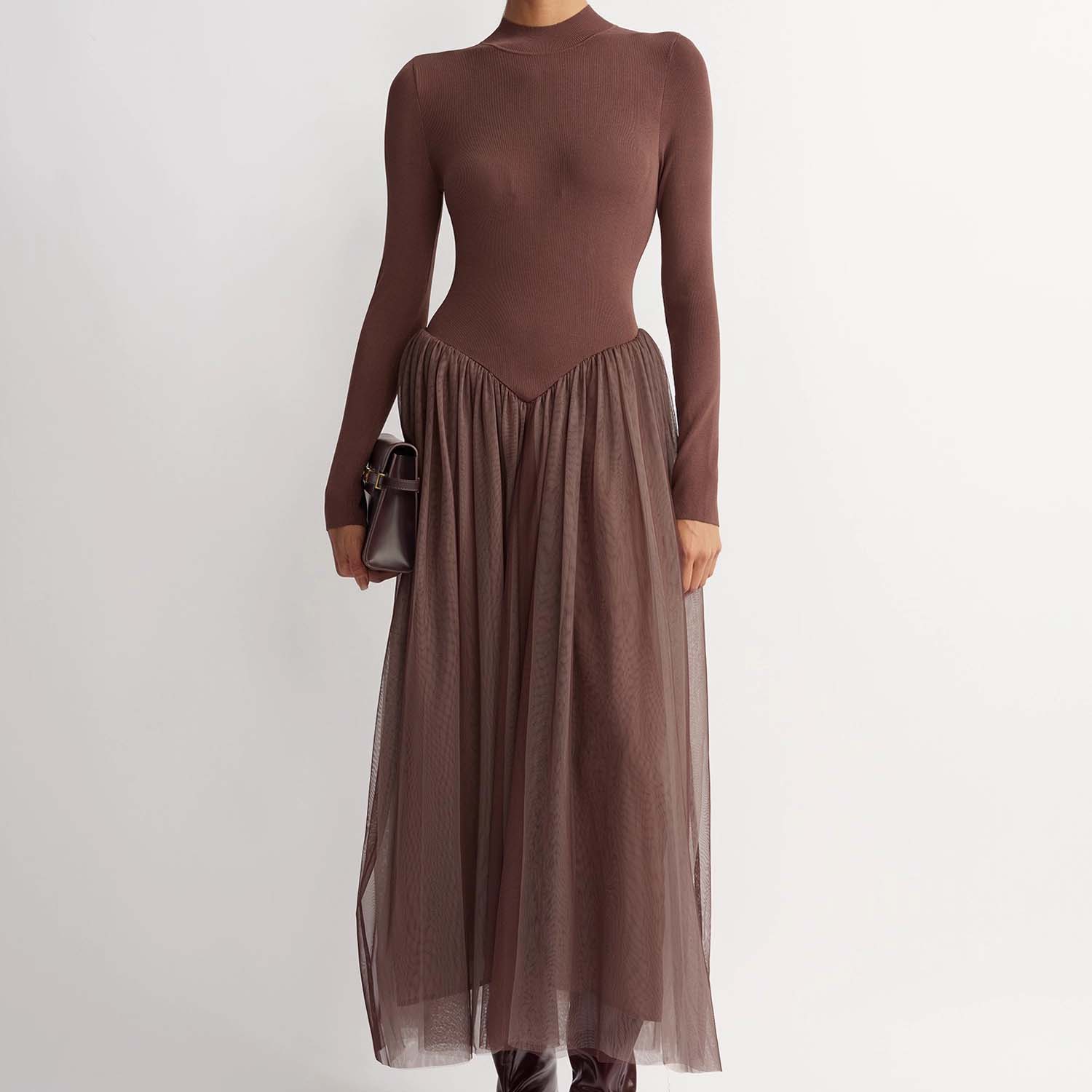 Women's Elegant Fitted Paneled Mesh Long Dress (4)