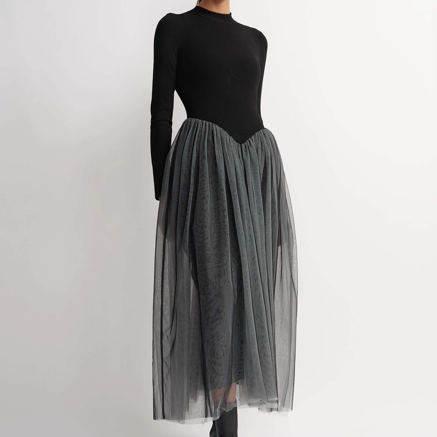 Women's Elegant Fitted Paneled Mesh Long Dress (5)