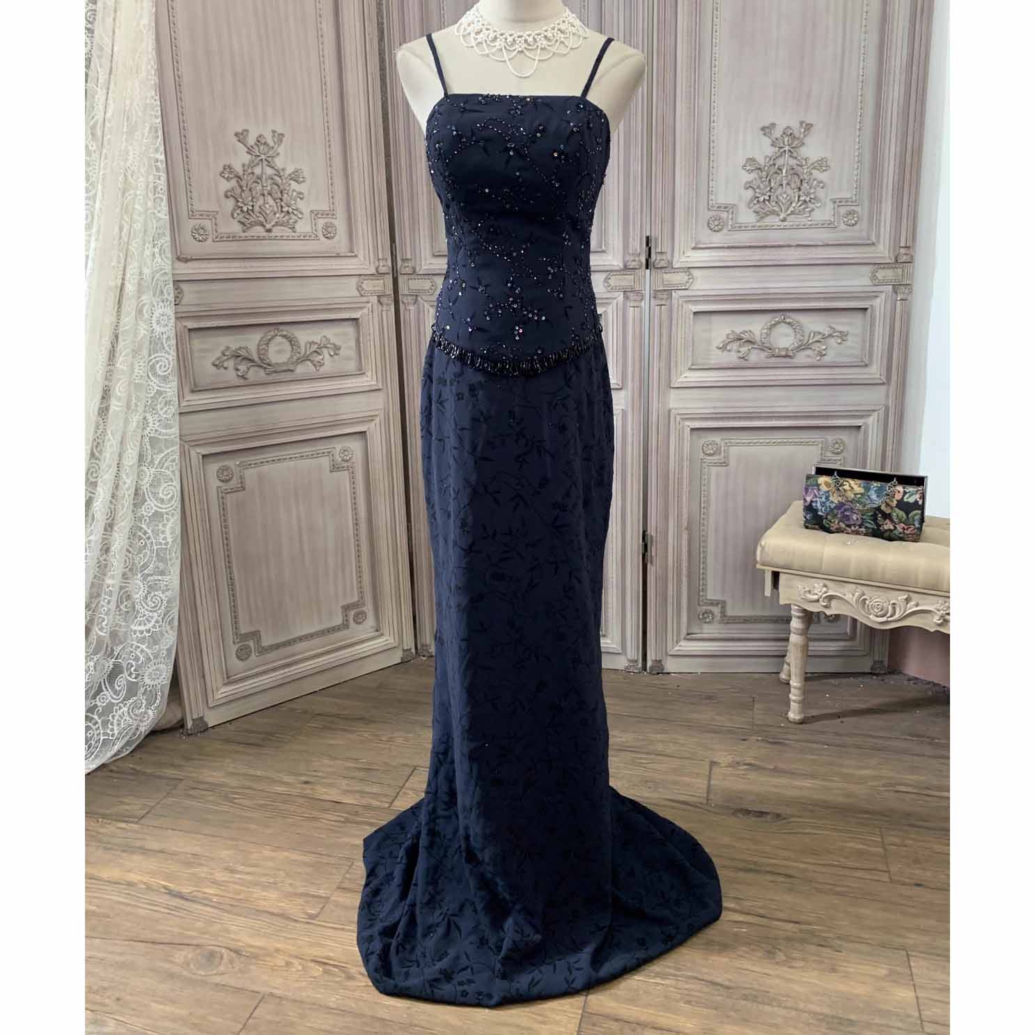 XS Size Navy Blue Vintage 2-Piece Dress Set 0902C (7)