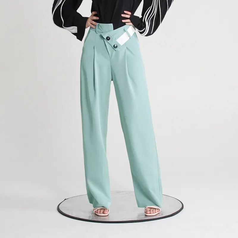 Mint green design chiffon wide leg pants.webp